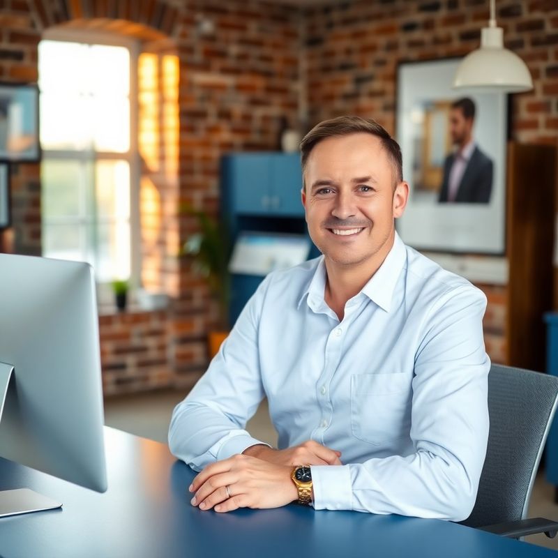 Doradca ubezpieczeniowy Atelier Kraków przy biurku w szczecińskim biurze
